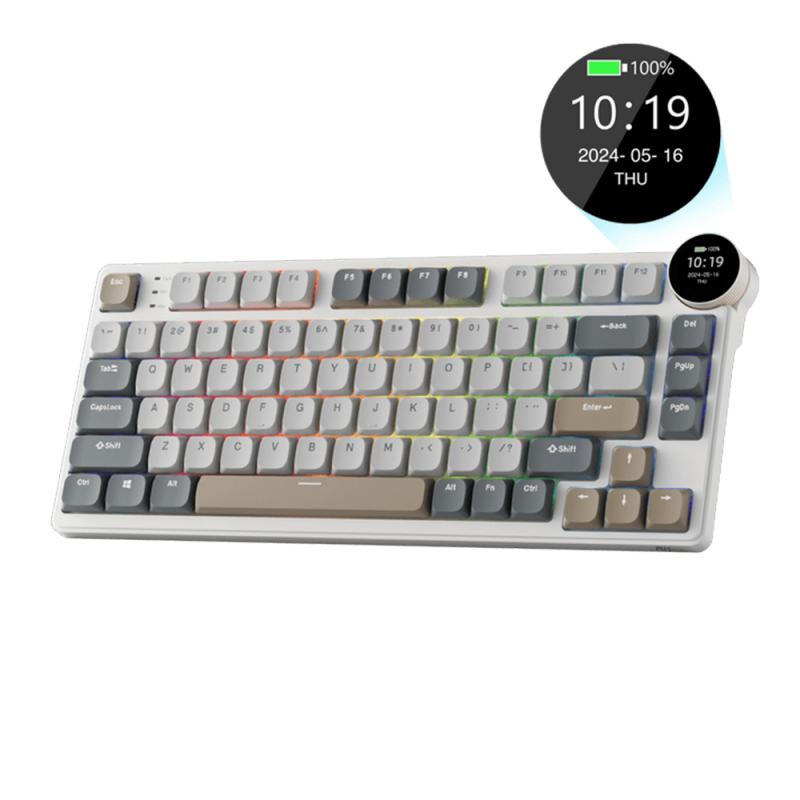 ROYAL KLUDGE N80 Low Profile, Pearly Dawn Sandy Grey, Brown Switch, RGB LED, Hot-Swap, EN Layout